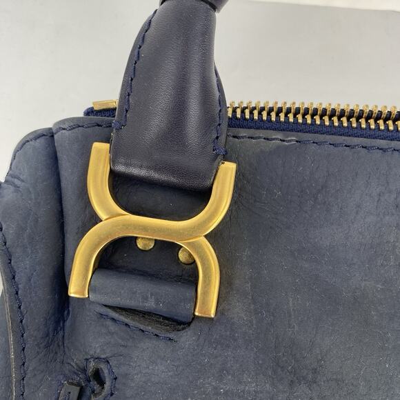 Chloe Marcie Graphite Suede Calfskin Satchel Medium Navy Blue Double Carry Bag - Picture 13 of 16